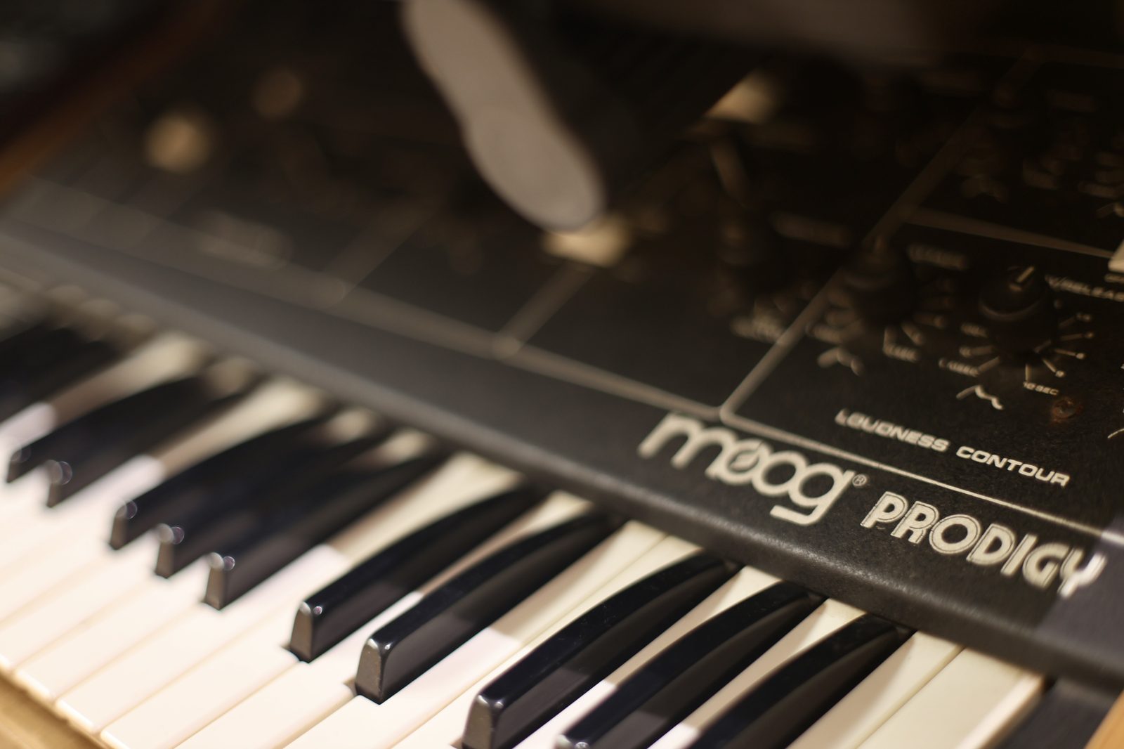 Close-up of a Moog Prodigy keyboard.